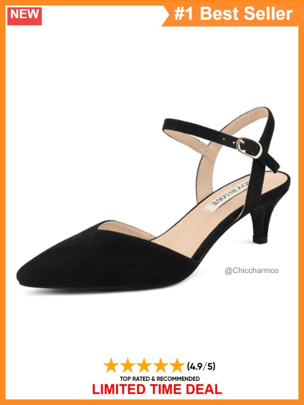 Kitten Heel Pointed Toe Pumps Faux Suede Ankle Strap Dress Shoes